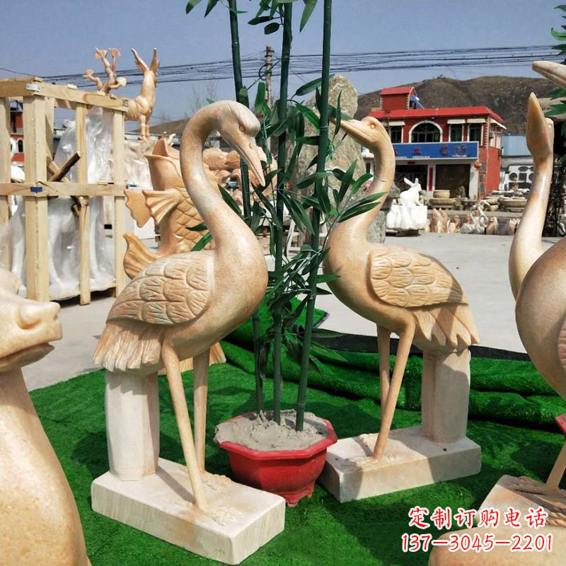 鹤壁晚霞红仙鹤石雕
