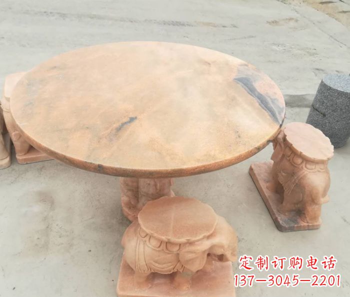 鹤壁晚霞红小象桌凳别墅石雕 (4)