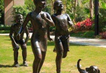 鹤壁宁夏中领雕塑推出的儿童铜雕跑步遛狗，一款…