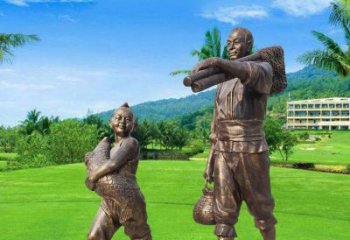 鹤壁铜雕渔民父子人物雕塑