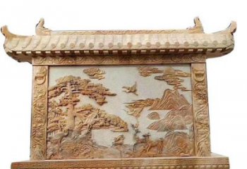 鹤壁晚霞红松鹤延年浮雕影壁