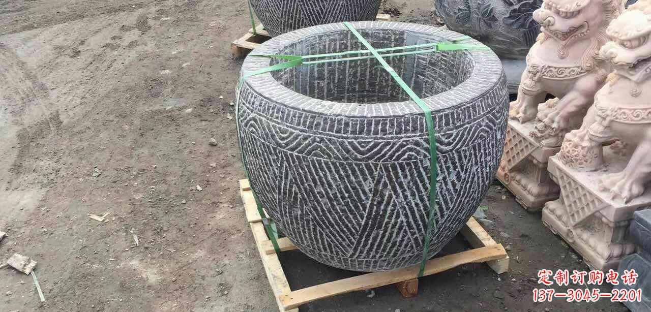鹤壁纹理石浮雕水缸