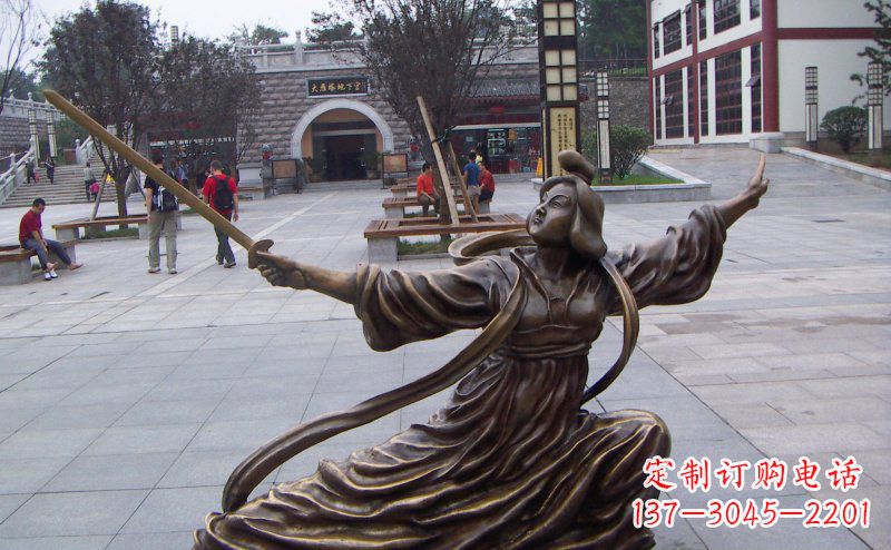 鹤壁舞剑的古代美女古代人物铜雕