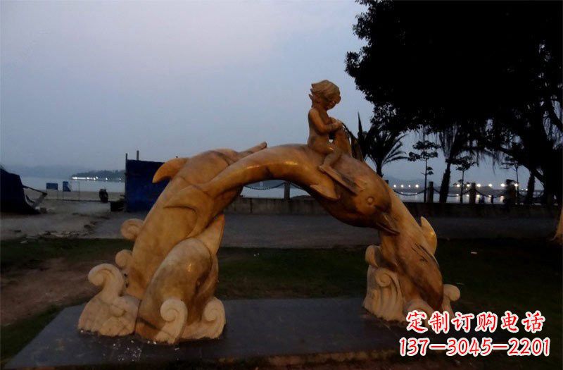鹤壁西方儿童骑海豚石雕