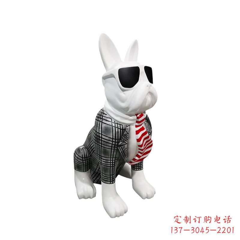 鹤壁系领带戴墨镜的狗雕塑,商场超市美陈斗牛犬摆件