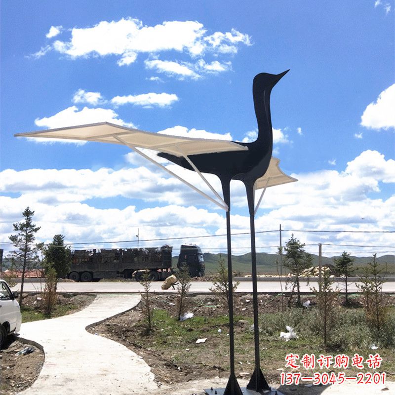 鹤壁仙鹤不锈钢遮阳亭景观雕塑