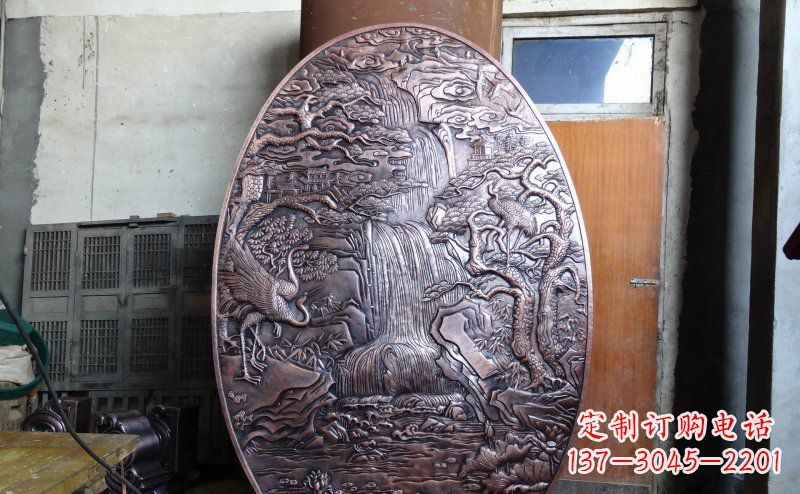 鹤壁仙鹤松林瀑布古代园林景观铜浮雕