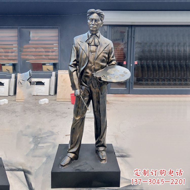 鹤壁现代画家徐悲鸿雕塑-玻璃钢仿铜名人雕像