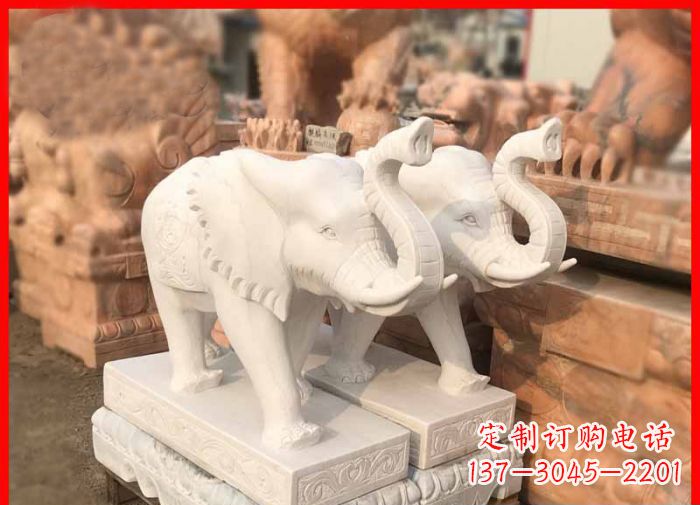 鹤壁象鼻朝天的大象汉白玉招财石雕