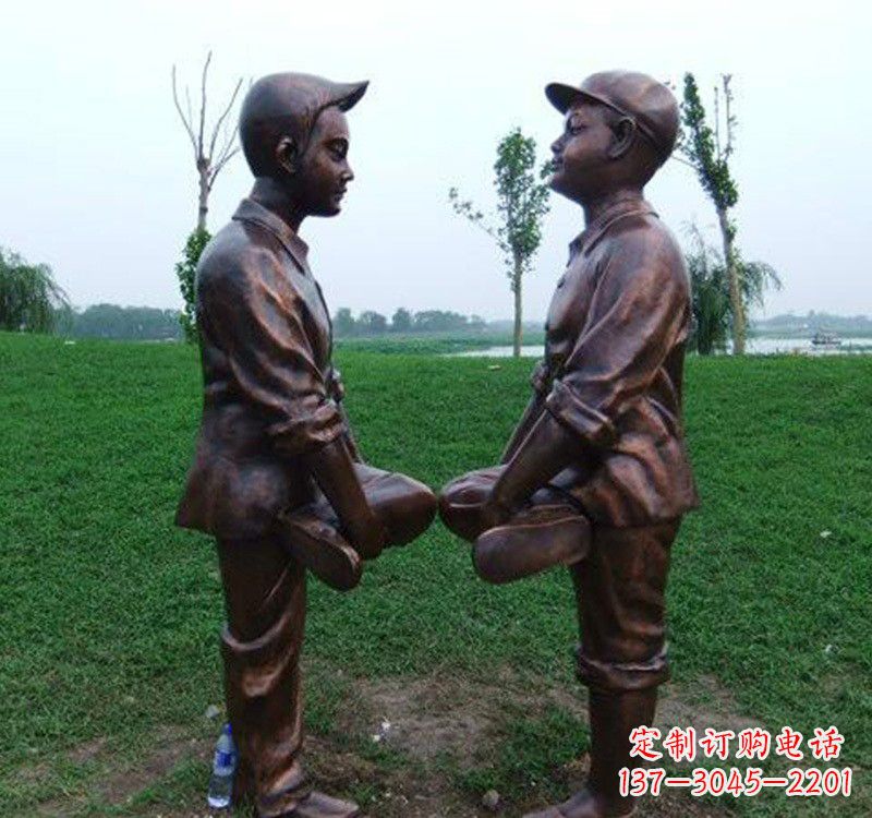 鹤壁小孩斗鸡铸铜雕塑