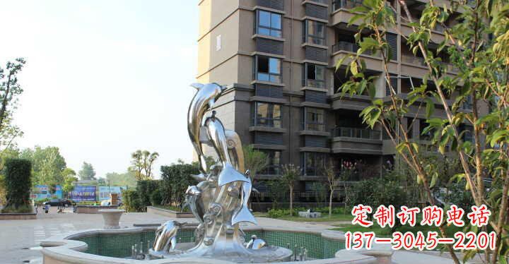 鹤壁小区不锈钢跳跃海豚景观雕塑