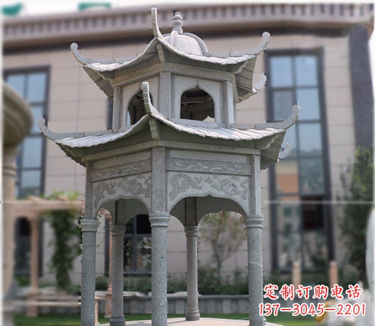 鹤壁小区大理石六角石雕双层凉亭