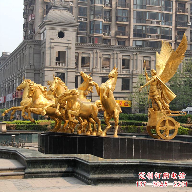鹤壁小区大门阿波罗战车鎏金景观铜雕