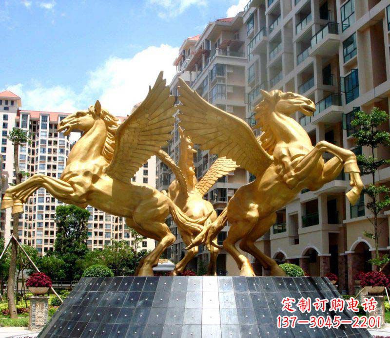 鹤壁小区飞马三匹马景观铜雕