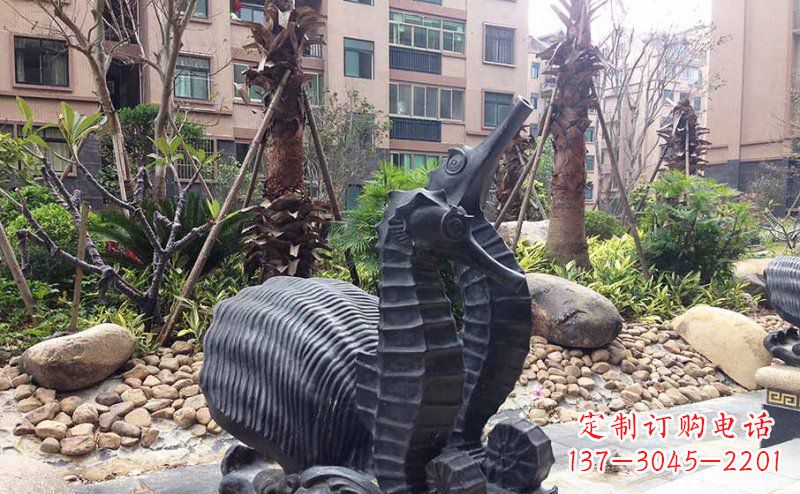 鹤壁小区海马动物玻璃钢仿铜雕塑