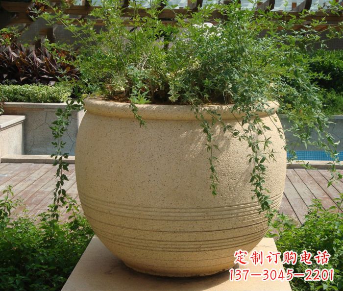 鹤壁小区景观大理石花盆石雕 (2)