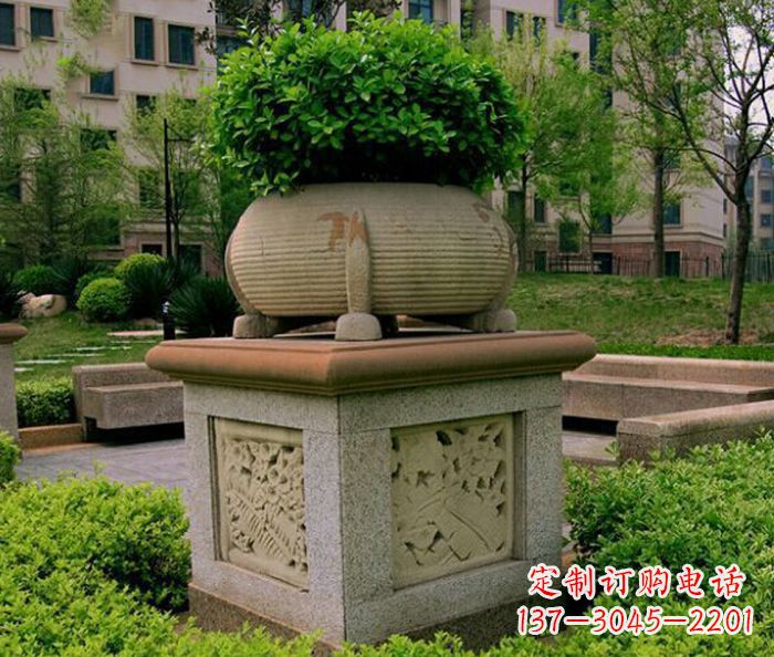 鹤壁小区景观大理石花盆石雕 (3)
