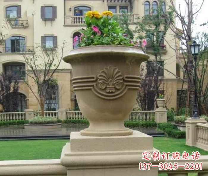 鹤壁小区景观大理石花盆石雕 (5)