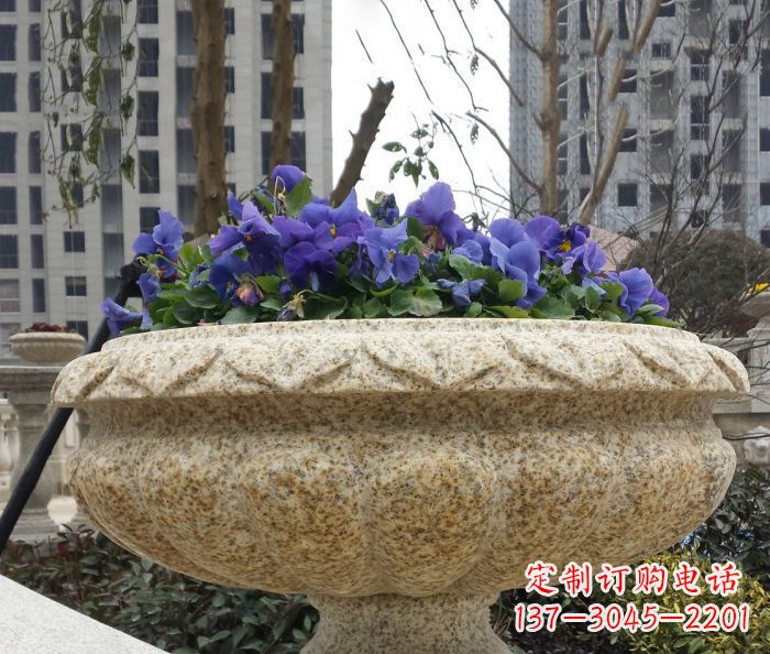 鹤壁小区景观大理石花盆石雕 