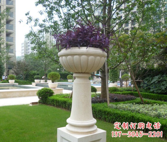 鹤壁小区景观汉白玉花盆石雕 (2)