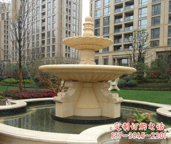 鹤壁小区景观晚霞红多层喷泉石雕 (3)