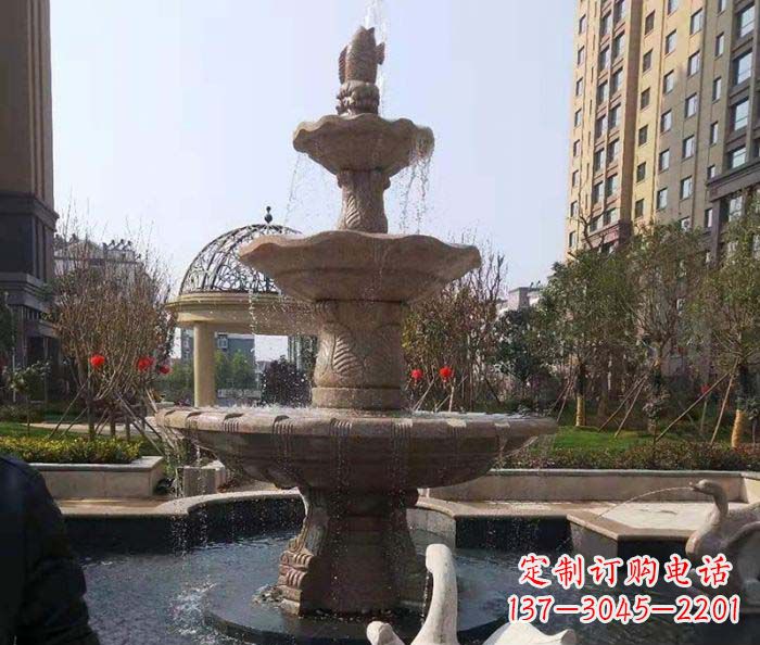 鹤壁小区景观晚霞红鲤鱼石雕喷泉