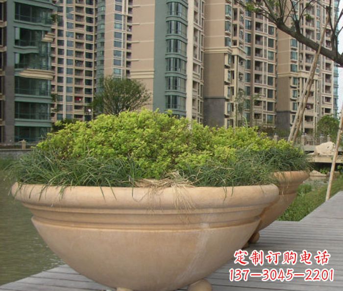鹤壁小区景观晚霞红花盆石雕