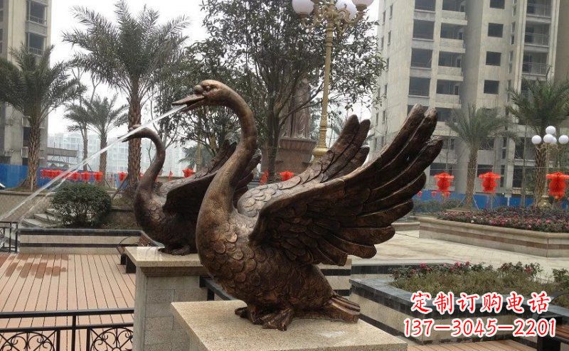 鹤壁小区喷水天鹅动物铜雕