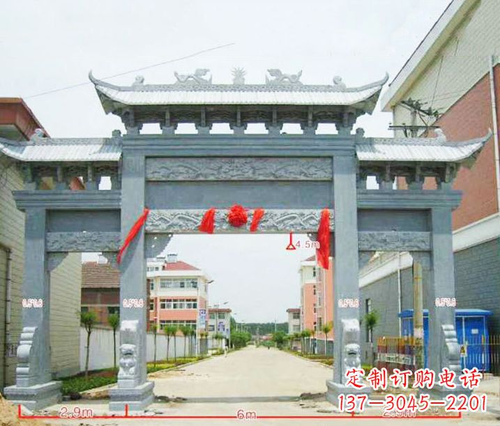 鹤壁小区三门牌坊石雕