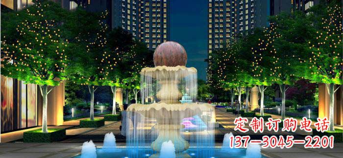 鹤壁小区石来运转风水球石雕喷泉