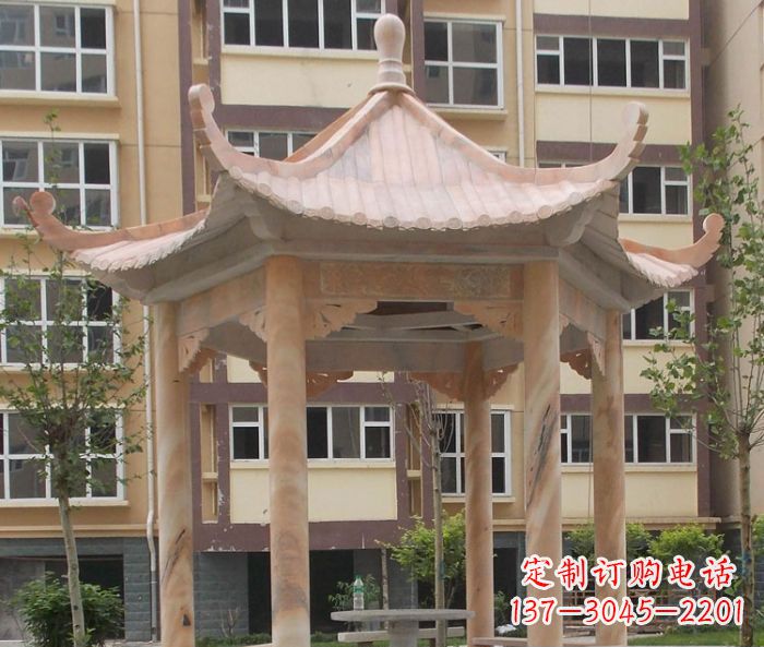 鹤壁小区晚霞红六角凉亭石雕