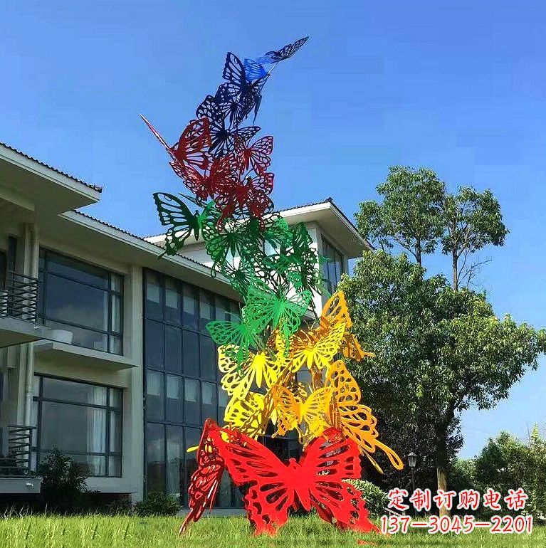 鹤壁小区园林不锈钢彩色蝴蝶景观雕塑