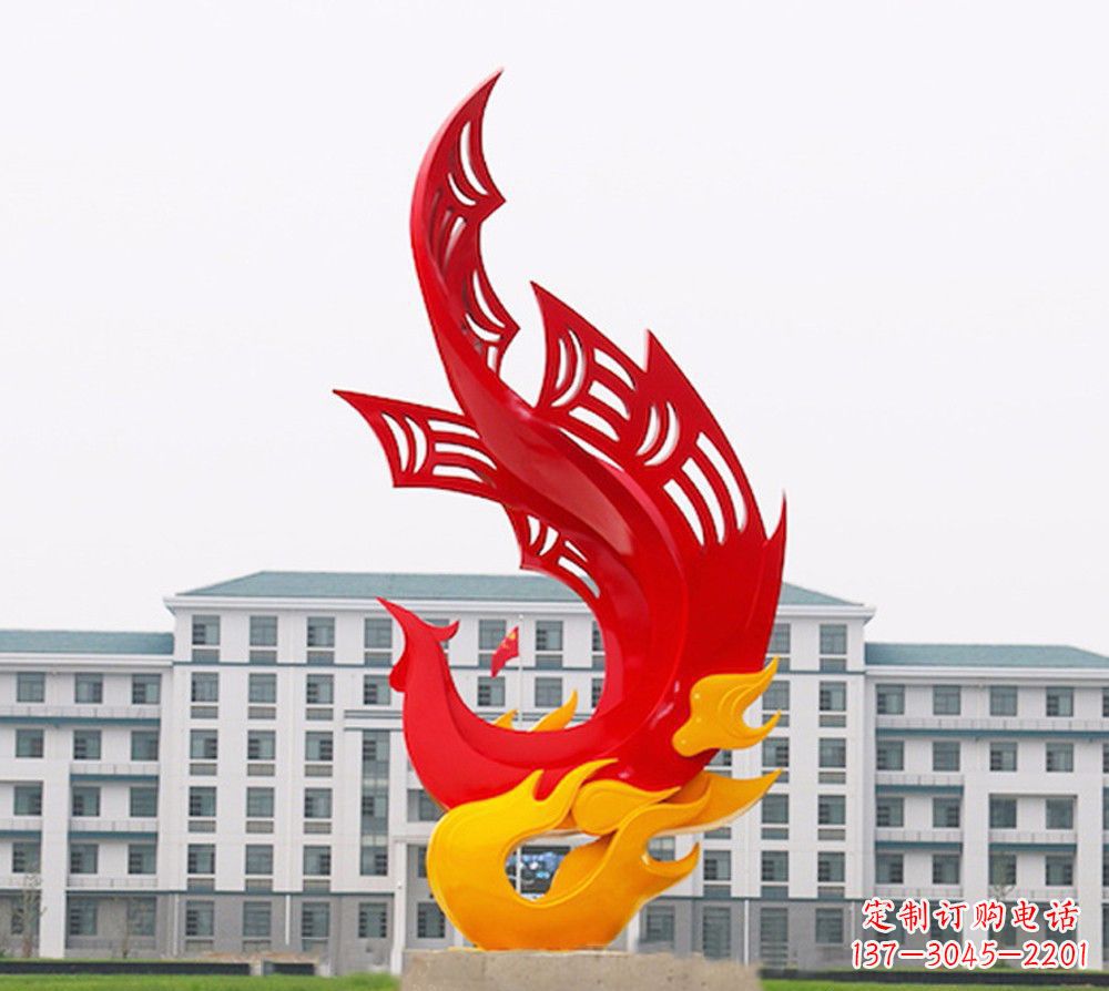 鹤壁校园不锈钢凤凰浴火雕塑