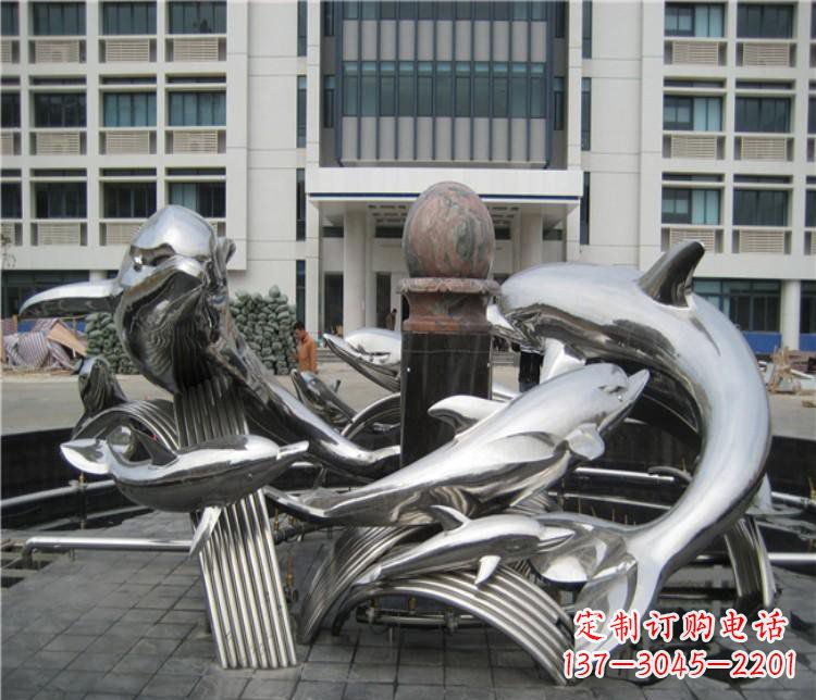 鹤壁校园不锈钢海豚海浪雕塑