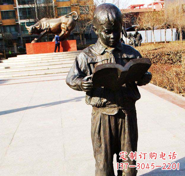 鹤壁校园看书的小学生人物铜雕