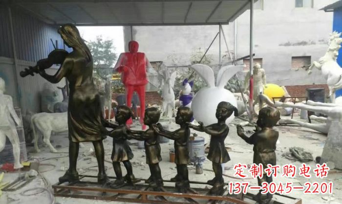 鹤壁校园老师和儿童铜雕