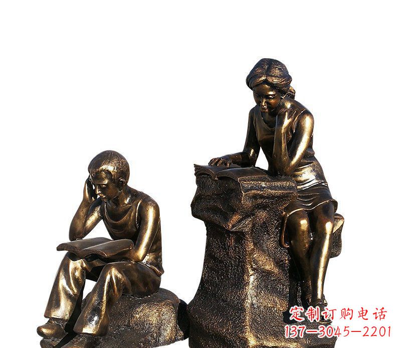 鹤壁校园铸铜学生看书人物雕塑