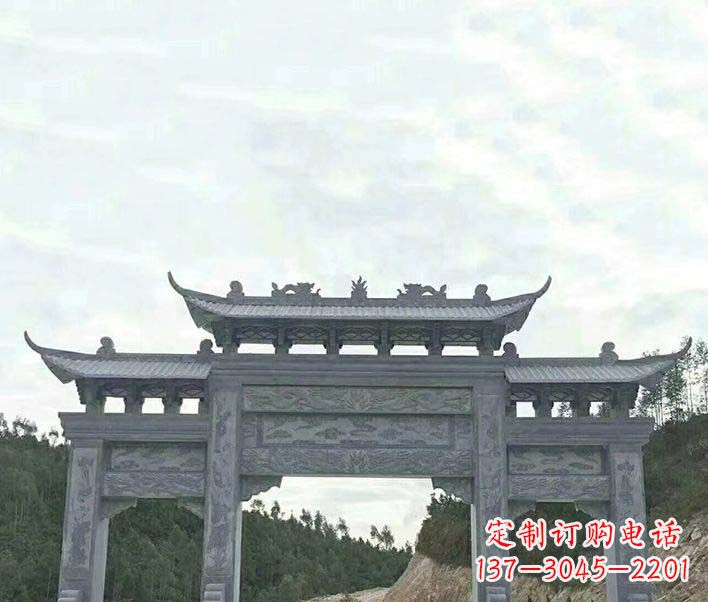 鹤壁园林仿古三门石牌坊景观石雕