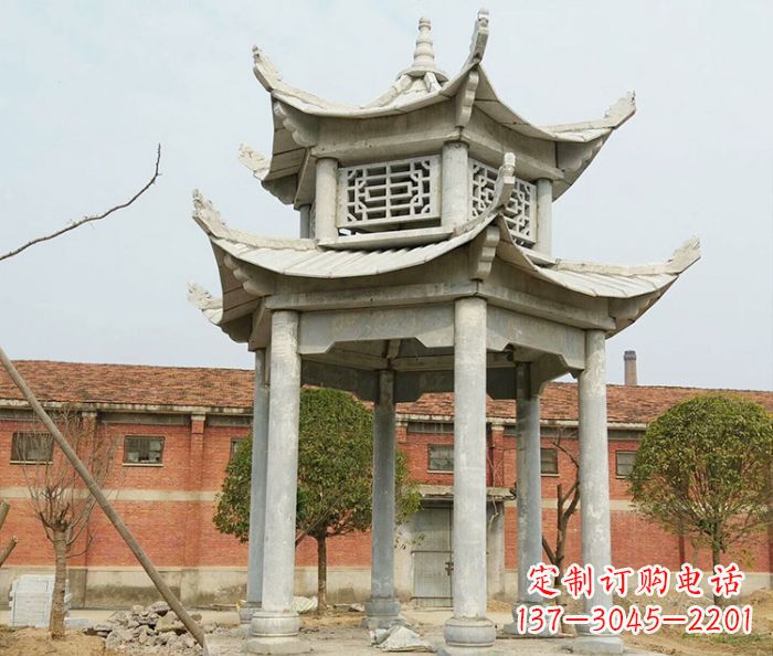 鹤壁园林仿古双层石雕凉亭 (2)