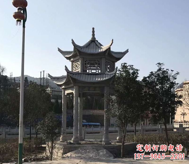 鹤壁园林仿古双层石凉亭景观石雕 (4)