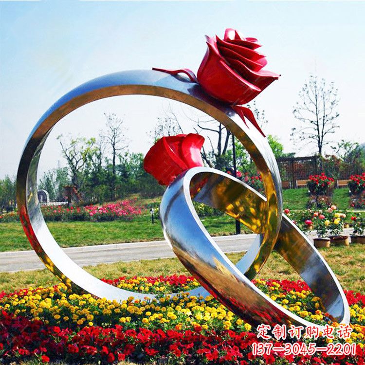 鹤壁园林花丛不锈钢玫瑰花戒指雕塑