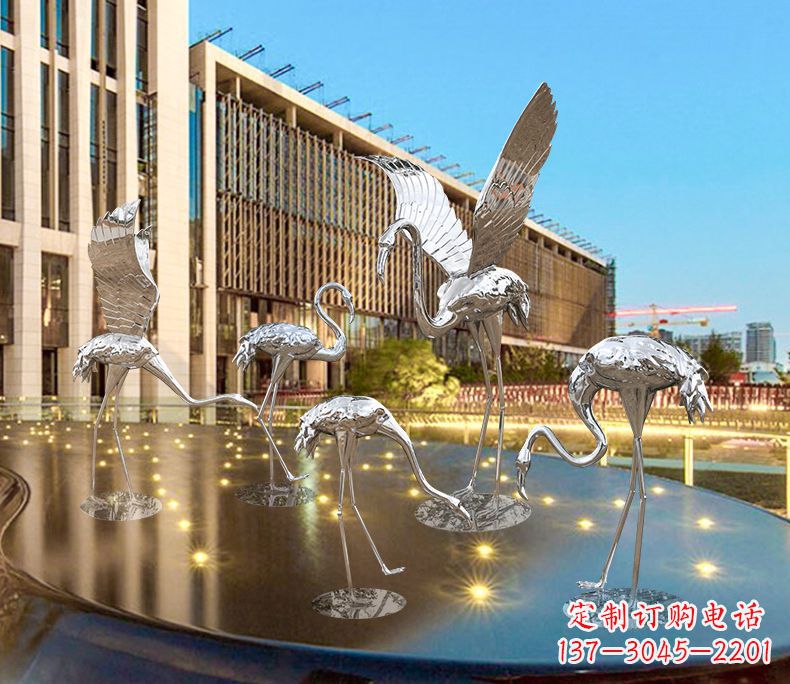 鹤壁园林火烈鸟不锈钢雕塑