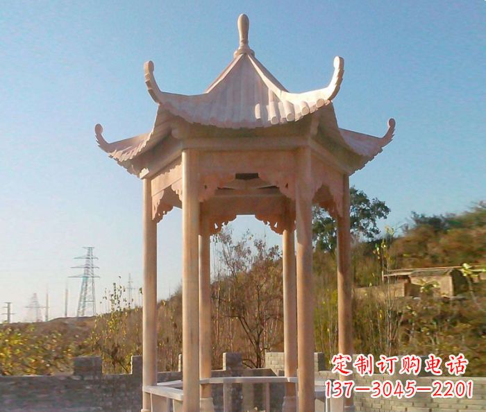 鹤壁园林景观晚霞红单层石雕凉亭