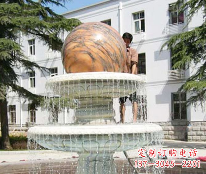 鹤壁园林景观晚霞红风水球喷泉石雕 (2)