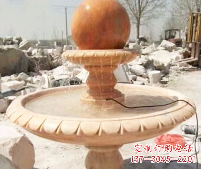 鹤壁园林景观晚霞红风水球喷泉石雕 (3)