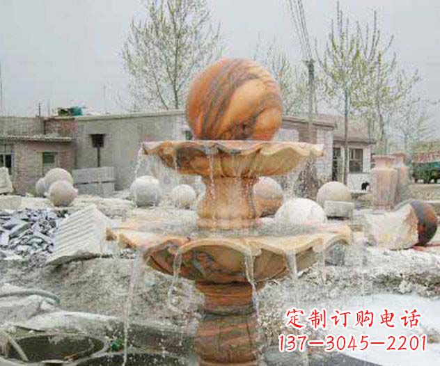鹤壁园林景观晚霞红风水球喷泉石雕