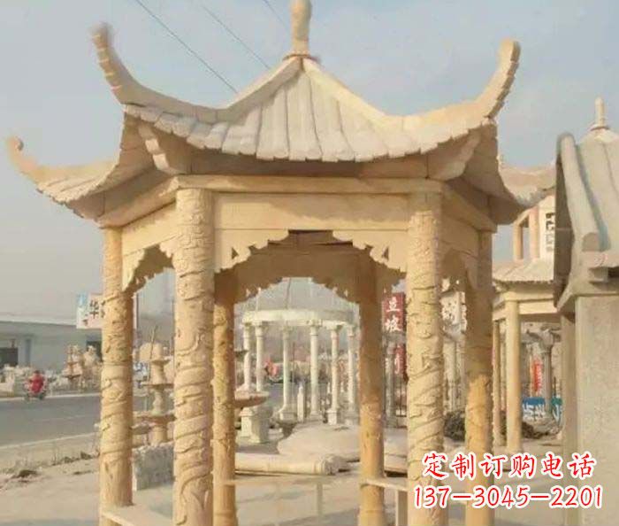 鹤壁园林景观晚霞红六角石雕凉亭 (3)