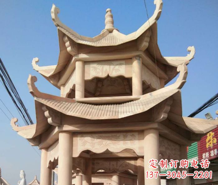鹤壁园林景观晚霞红双层石雕凉亭 (2)