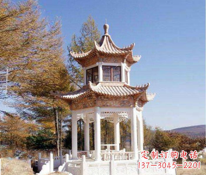 鹤壁园林景观晚霞红双层石雕凉亭 (3)