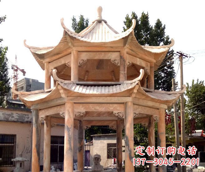 鹤壁园林景观晚霞红双层石雕凉亭